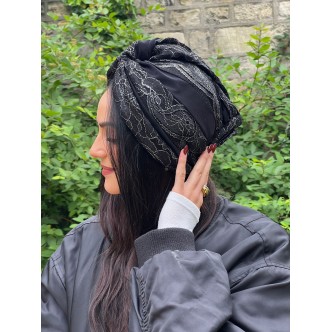 Turban Noir Motif Doré -...