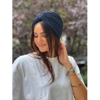 Turban Bleu Marine Irisé –...