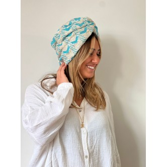 Turban Bleu et Blanc Motif...
