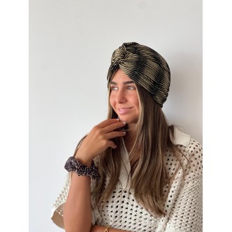 Turban noir et doré rayé -...