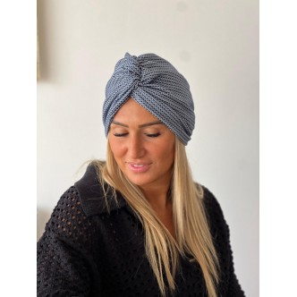 Turban bleu imprimé à pois...