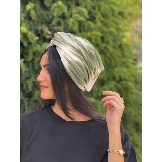 Turban Vert Sauge et Blanc...